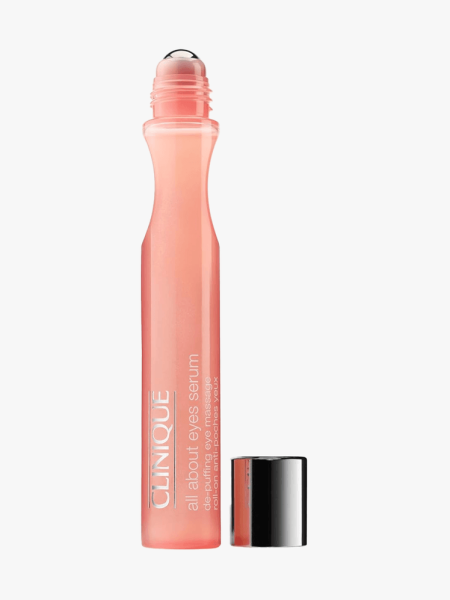 Clinique All About Eyes Serum De-Puffing Eye Massage in branded component on a light gray background
