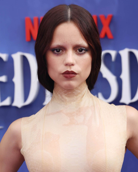 Fall 2025 makeup trends Jenna Ortega at Wednesday premier