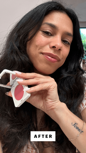 Shipin after applying Summer Fridays Blush Butter Balm in Terracotta