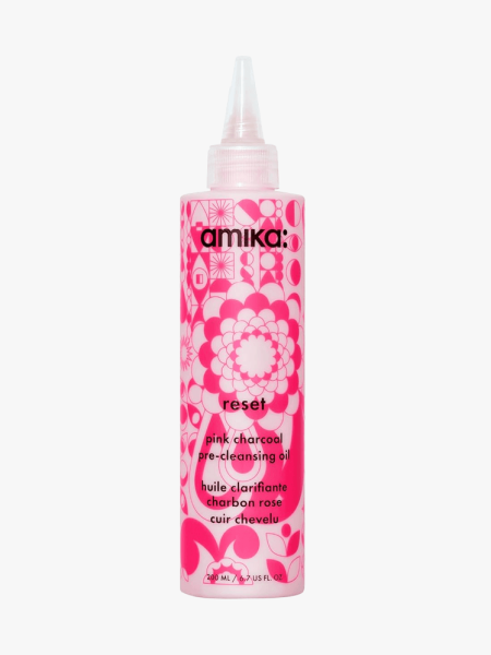Amika Reset Pink Charcoal Scalp Cleansing Oil in branded component on a light gray background