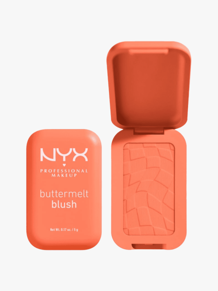 NYX Professional Makeup Buttermelt Pressed Powder Blush in branded component on a light gray background