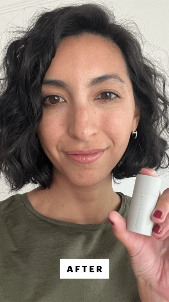 Pai after applying Westman Atelier Baby Cheeks Blush Stick in Bichette