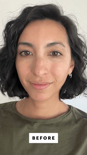 Pai before applying Westman Atelier Baby Cheeks Blush Stick in Bichette