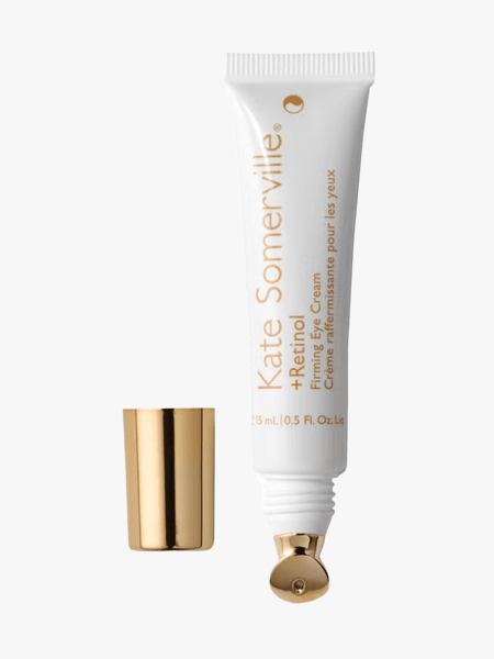 Kate Somerville +Retinol Firming Eye Cream in branded tube component on a light gray background